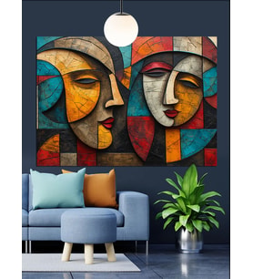 Soyut Yüzlerden Modern Tablo Dekoratif Kanvas - Mdf Ahşap Tablo