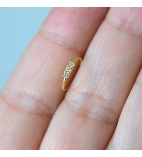 Gold Renk 925 Ayar Gümüş Üçtaşlı Halka Hızma