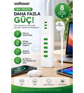 8 Portlu Çoklu USB Şarj İstasyonu 5 USB + 3 Type-C Masaüstü Çoklu Şarj Cihazı