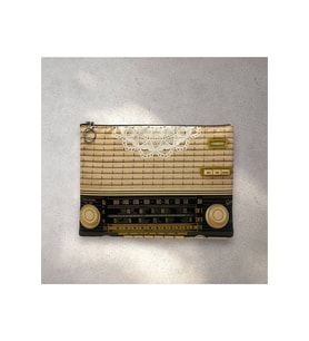 Retro Radyo Dantel Detaylı Görünümlü Vintage Clutch Portföy Çanta (Siyah-Siyah)