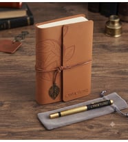 Vintage Tasarım Deri Defter ve Özel İsim Yazılı Metal Kalem Seti