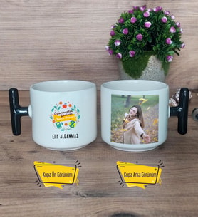 Öğretmenler Günü Hediyesi Kupa Bardak Fotoğraflı T Siyah Kulplu Öğretmenler Günü Hediyesi