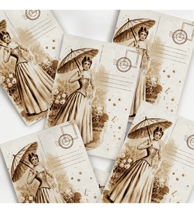 A6 (10,5x14,8 cm) 6’lı Aynı Desen Vintage Kadın Figürlü Scrapbook ve Mektup Kağıdı