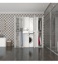 Kenzlife çamaşır-kurutma makinesi dolabı ve giysi dolabı çekmeceli ebuzer sol raf byz 187*160*60  banyo (Beyaz)