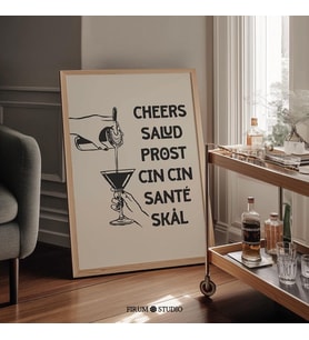 Şerefe Duvar Sanatı, Bej ve Siyah Bar Arabası Sanatı, Modern Bar Duvar Dekoru