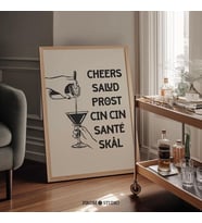 Şerefe Duvar Sanatı, Bej ve Siyah Bar Arabası Sanatı, Modern Bar Duvar Dekoru
