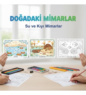 Çocuk Boyama Kitabı Deniz Hayvanları Boyama Kitabı Eğitici Çocuk Aktivite Kitabı A4 10 Sayfa Doğadaki Mimarlar Seri 3