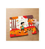 Sonbaharda Okula Giden Çocuk Tasarımlı 24 Parça Ahşap Çocuk Puzzle MPK1004