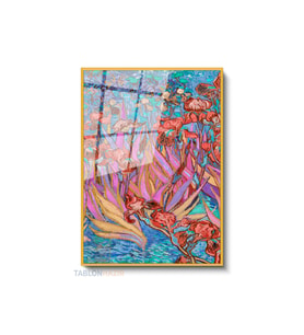 Dikey Çerçeveli Cam Vangogh 119 Modern Ev Dekoru Duvar Sanatı Ev Ofis Tablosu (Altın)