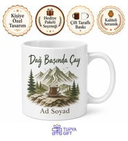Dağ Başında Çay Yazılı Baskılı Kupa Bardak Hediye Doğa Temalı Porselen Mug