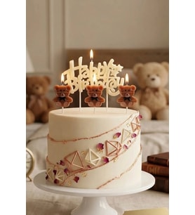 Ayıcık Tema Happy Birthday 4lü Mum Seti Pasta Mumu 0401