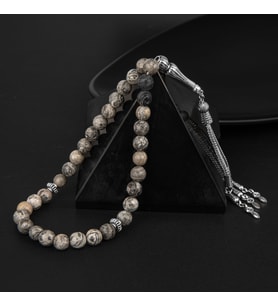 Gri Jasper Doğal Taş Tesbih 33lük - 8mm (Çok Renkli)
