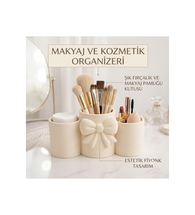 Şık Fiyonk Detaylı Çok Bölmeli Makyaj Organizeri Seti