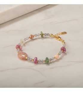 Labradorit-Renkli Turmalin-Güneş Taşı-Pembe Opal Doğal Taş Bileklik