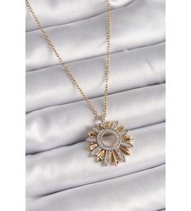 316L Çelik Gold Renk Zincir Zirkon Taşlı Mix Renk Güneş Model Kadın Kolye TJ-BKO9477
