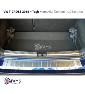 VW T-Cross Krom Arka Tampon Üstü Koruma 2018> Paslanmaz Çelik TAŞLI