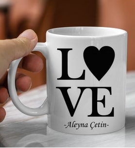 Kişiye Özel Love Kalp Tasarımlı Beyaz Kupa