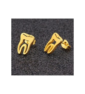 925 Ayar Diş Model Tasarım Gümüş Küpe Özel Gün Hediyesi (Gold)