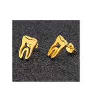 925 Ayar Diş Model Tasarım Gümüş Küpe Özel Gün Hediyesi (Gold)