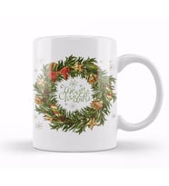 Yılbaşı Yeni Yıl Konseptli Wreath Gilf Merry Christmas 01 Kupa Bardak Porselen