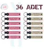 Pembe & Sütlü Kahve, 36’lı Set, İsim Yazılabilir Deri Anahtarlık, Aile Tatillerine Küçük Hediye