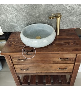Gri Mermer Bombeli Lavabo