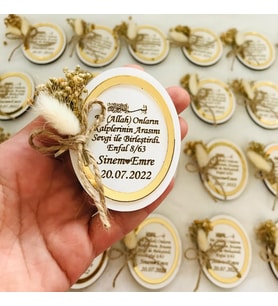 Oval Şeklinde Ahşap ve Gold Pleksi Detaylı Söz,Nişan,Kına,Nikah,Düğün Hediyelik Magnet