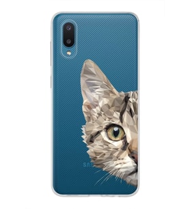 Samsung Galaxy A02 Uyumlu Kapak Catface Tasarımlı Şeffaf Silikon Kılıf