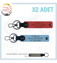 Yol Arkadaşları İçin, İsim Plaka ve A+ Kan Grubu Kişiye Özel x2 Anahtarlık Set, Nar Çiçeği-Mavi-Gr