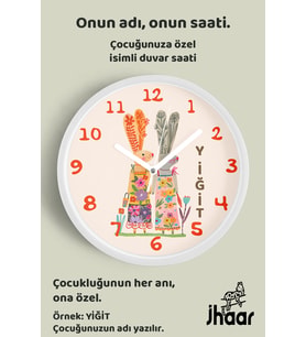 İsme Özel Sevimli Tavşanlar Çocuk Odası Duvar Saati Orta Boy 30 cm Beyaz Camlı Sessiz