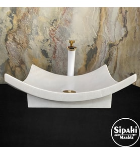 Afyon Beyaz Mermer Yaprak Model Ayaklı Lavabo