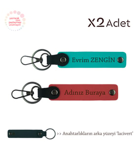 Öğretmene Anlamlı Sürpriz, İsimli & Soyisimli 2’li Anahtarlık Seti, Nar Çiçeği-Koyu Turkuaz-Lacivert