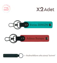Öğretmene Anlamlı Sürpriz, İsimli & Soyisimli 2’li Anahtarlık Seti, Nar Çiçeği-Koyu Turkuaz-Lacivert