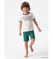 LCW Kids Ekru Bisiklet Yaka Baskılı Erkek Çocuk Şortlu Pijama Takımı