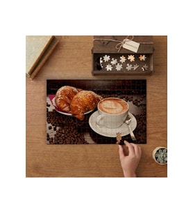 Kruvasan ve Kahve Tasarımı 240 parça Ahşap Puzzle Ahşap Kutuda MP10565