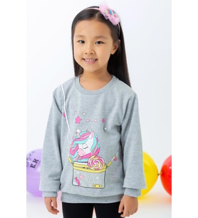 Breeze Kız Çocuk Sweatshirt Unicorn 2-6 Yaş, Gri Melanj