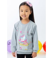 Breeze Kız Çocuk Sweatshirt Unicorn 2-6 Yaş, Gri Melanj