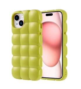 Apple iPhone 15 Uyumlu Kılıf Silikon Parlak Esnek Yumuşak Kabartmalı Zore Dom Dom Kapak (Açık Yeşil)