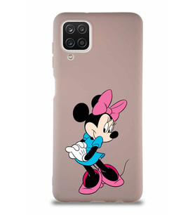 Samsung Galaxy A12 Soft Premier Kapak Minnie Mouse-F Tasarımlı Silikon Kılıf - Pudra (Şeffaf)