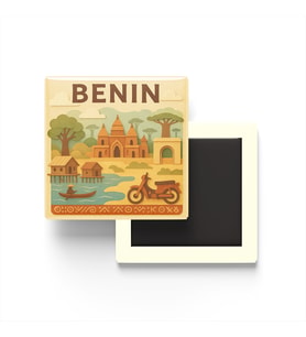 Benin - Benin - Paper Cut Art - Baskılı Buzdolap Magneti Kare - 9x9 cm