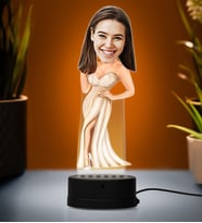 Doğum Günü Hediyesi,Sevgiliye Hediye, Kişiye Özel Fotoğraflı Kadın Karikatür 3D Led Lamba (Beyaz)