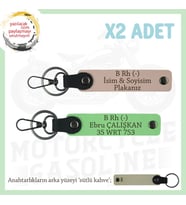 Motor Severlere Özel, İsim Plaka ve B Rh (-) Kan Grubu Yazılı x2 Anahtarlık, Yavruağzı-F Yeşil-SK (Çok Renkli)