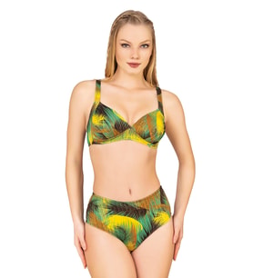 Endeep Kadın Yaprak Desenli Toparlayıcı Yüksek Bel Bikini Takımı