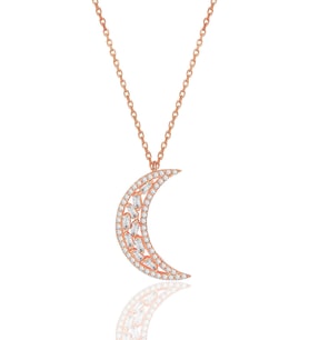 Gümüş rose baget kesim zirkon taşlı hilal kolye SGTL11970ROSE