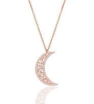 Gümüş rose baget kesim zirkon taşlı hilal kolye SGTL11970ROSE