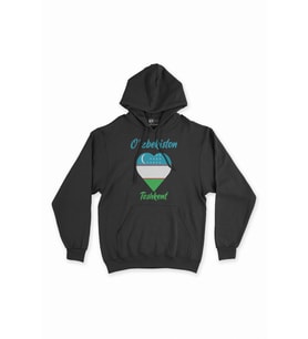 Taşkent Özbekistan Bayraklı Kalpli Siyah Sweatshirt Hoodie