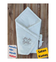 Ekru Bebek Battaniyesi Saten Kumaş Nakış Detaylı Bebek Kundak Mevsimilk Hediyelik Bebek Örtü