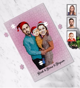 Kişiye Özel Yılbaşı Aile Karikatürlü A3 240 Parça Puzzle Model-1
