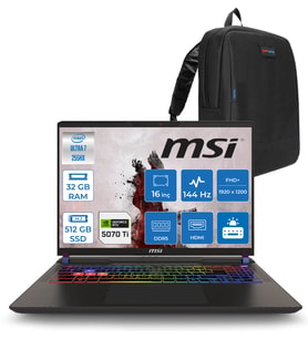 Msı Vector 16 Intel Core Ultra 7 255HX 32GB 512GB SSD RTX5070TI 12GB Tdp 140W Gddr7 Freedos 16" Fhd+ 144Hz Taşınabilir Bilgisayar A2XWHG091XTRF11 + Zetta Çanta
