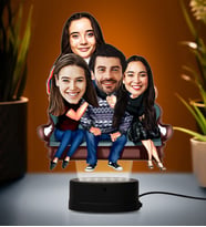 Doğum Günü Hediyesi,Sevgiliye Hediye, Kişiye Özel Fotoğraflı Mutlu  Aile Karikatür 3D Led Lamba (Beyaz)